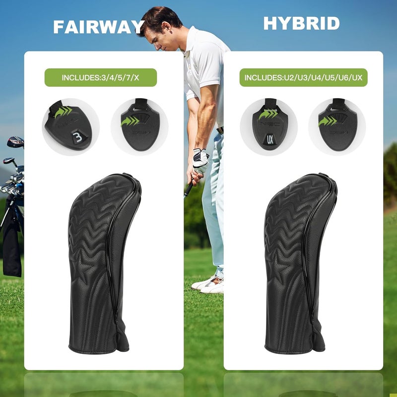 PONADA 4pcs or 1pc Golf Club Head Covers for Woods, Driver, Fairway, Hybrid – Premium PU Leather with Interchangeable Tags & Magnetic Blade and Mallet Putter Covers - Image 3